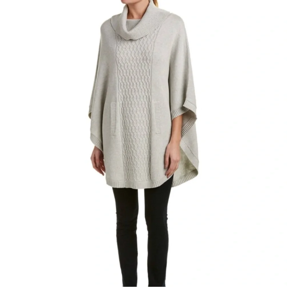 CAbi Cowl Neck Poncho Sweater Cable Knit 3003 Glacier Gray Medium Relaxed Cozy